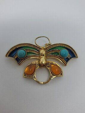 Gold, Enamel, Turquoise & Citrine Egyptian Revival Butterfly Pendant